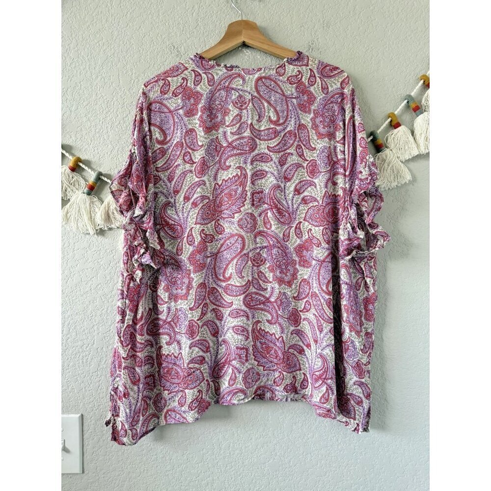 J. Jill Purple Paisley Peasant Ruffle Sleeve Lightweight Breathable Top Boho 2x - Picture 2 of 8